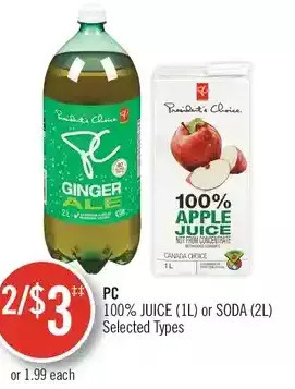 Shoppers Drug Mart Pc 100% juice or soda offer
