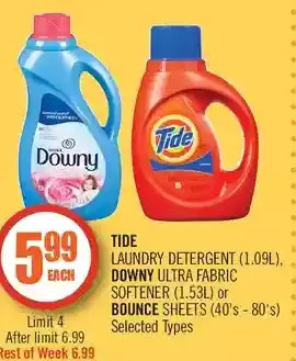Shoppers Drug Mart Tide laundry detergent, downy ultra fabric softener or bounce sheets offer
