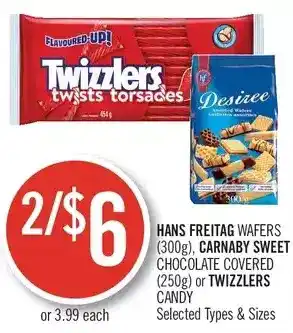Shoppers Drug Mart Hans freitag wafers, carnaby sweet chocolate covered or twizzlers candy offer