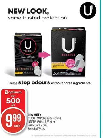 Shoppers Drug Mart U by kotex click tampons, liners or pads offer