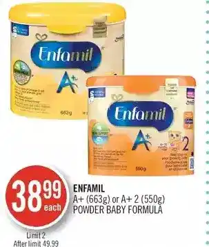 Shoppers Drug Mart Enfamil a+ or a+2 powder baby formula offer