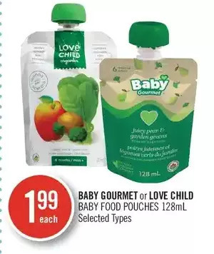 Shoppers Drug Mart Baby gourmet or love child baby food pouches offer