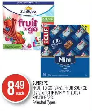Shoppers Drug Mart Sunrype fruit to go, fruitsource or clif bar mini snack bars offer