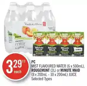 Shoppers Drug Mart Pc mist flavoured water, rougemont or minute maid juice offer