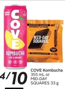 Sobeys COVE Kombucha 355 mL or MID-DAY SQUARES 33 g offer