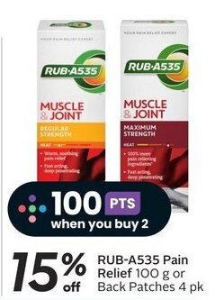 Sobeys RUB-A535 Pain Relief 100 g or Back Patches 4 pk offer