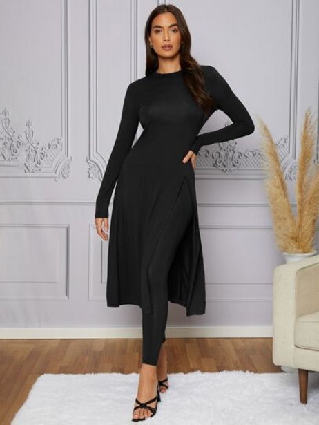 SheIn Shein modely solid split thigh top & leggings offer