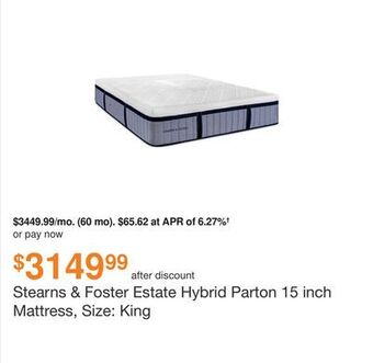Ashley Furniture Stearns & foster estate hybrid parton 15 inch mattress, size: king offer