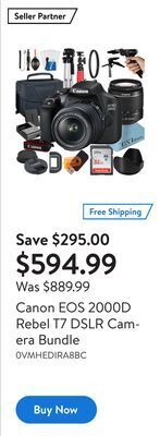 Walmart Canon eos 2000d rebel t7 dslr camera bundle offer