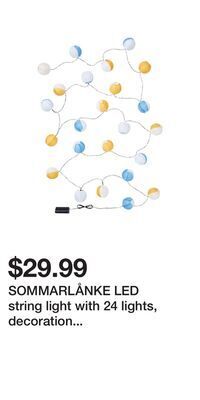 IKEA Sommarlånke led string light with 24 lights, decoration blue/yellow/battery operated outdoor offer