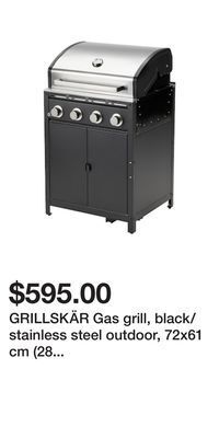 IKEA Grillskär gas grill, black/stainless steel outdoor, 72x61 cm (28 3/8x24 ) offer