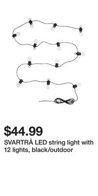 IKEA Svartrå led string light with 12 lights, black/outdoor offer