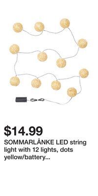 IKEA Sommarlånke led string light with 12 lights, dots yellow/battery operated outdoor offer