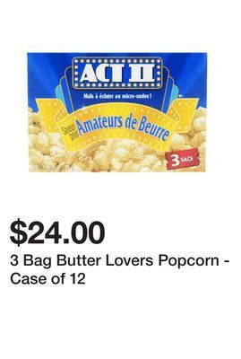 Dollarama 3 bag butter lovers popcorn - case of 12 offer
