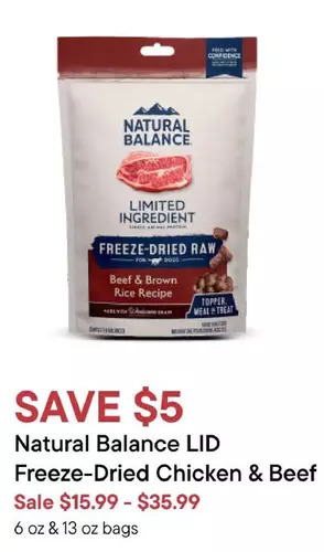 Petvalu Natural balance lid freeze-dried chicken & beef offer