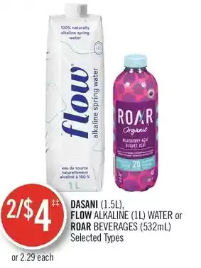 Shoppers Drug Mart Dasani, flow alkaline water or roar beverages offer