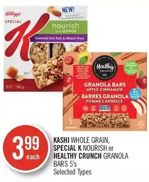 Shoppers Drug Mart Kashi whole grain, special k nourish or healthy crunch granola bars offer