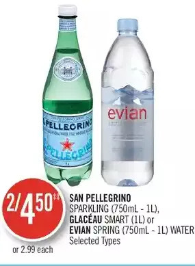 Shoppers Drug Mart San pellegrino sparkling, glaceau smart or evian spring water offer