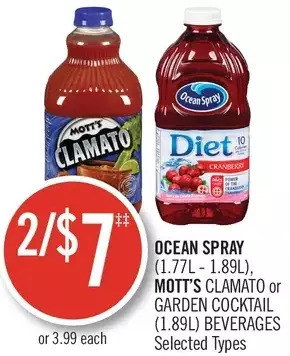 Shoppers Drug Mart Ocean spray, mott's clamato or garden cocktail beverages offer