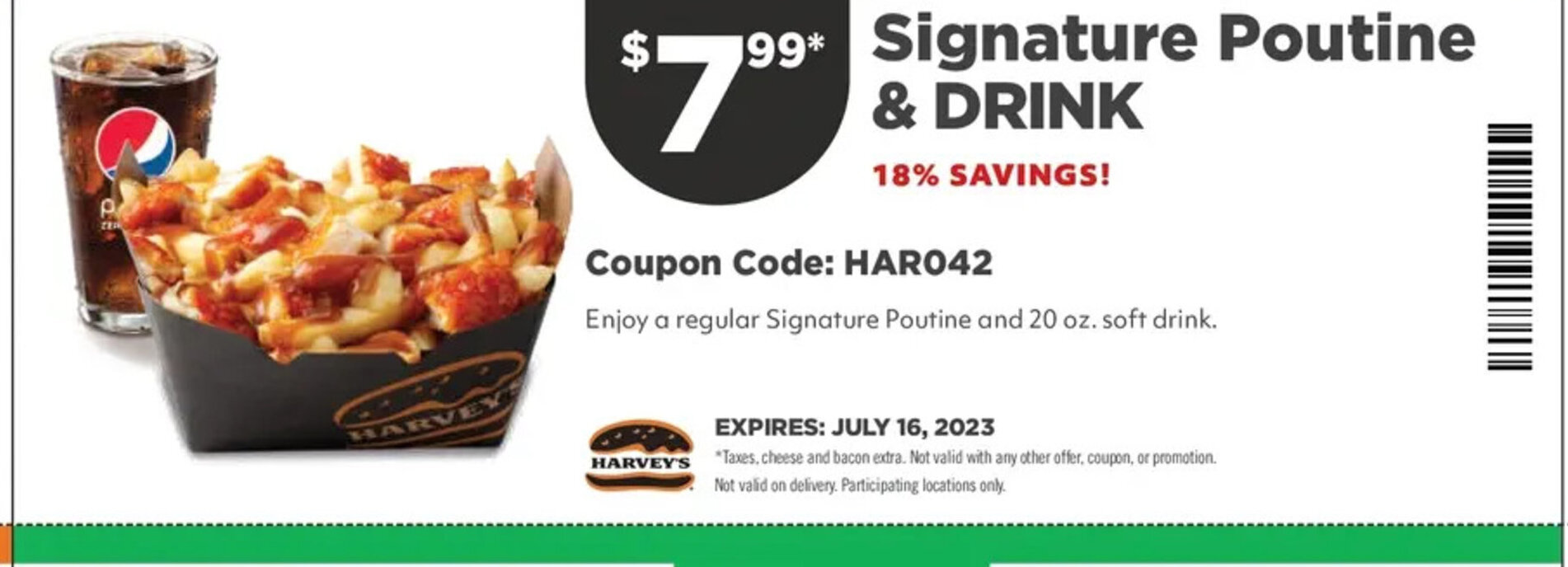 Harvey's Signature Poutine & DRINK Coupon Code: HAR042 offer