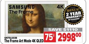 2001 Audio Video Samsung 75 the frame art mode 4k qled tv offer