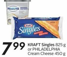 Sobeys KRAFT Singles 825 g or PHILADELPHIA Cream Cheese 450 g offer