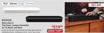Visions Electronics Sonos beam (gen 2) the smart, compact sound bar for tv, music, and more offer