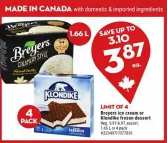 Giant Tiger LIMIT OF 4 Breyers ice cream or Klondike frozen dessert offer