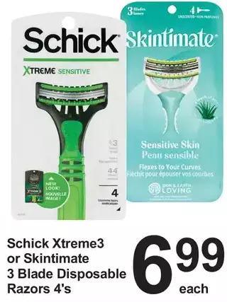 Pharmasave Schick xtreme3 or skintimate 3 blade disposable razors offer