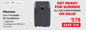 Visions Electronics Hisense 3-in-1 portable air conditioner offer