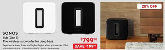 Visions Electronics Sonos sub (gen 3) the wireless subwoofer for deep bass offer