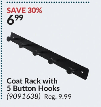 Princess Auto Coat Rack with 5 Button Hooks offer