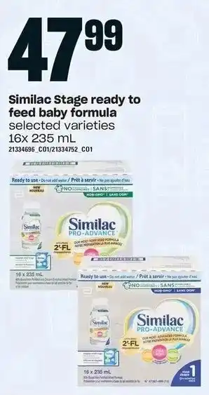 Loblaws Similac Stage ready to feed baby formula selected varieties 16x 235 mL offer