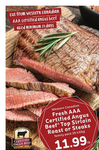 IGA Fresh AAA certified angus beef top sirloin roast or steaks offer
