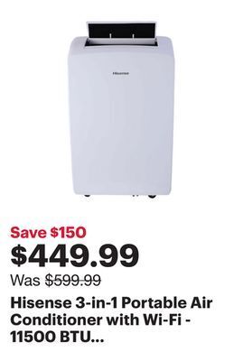 Best Buy Hisense 3-in-1 portable air conditioner with wi-fi - 11500 btu (sacc 8000 btu) - white offer