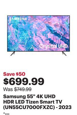 Best Buy Samsung 55 4k uhd hdr led tizen smart tv (un55cu7000fxzc) - 2023 - titan grey offer