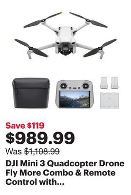 Best Buy Dji mini 3 quadcopter drone fly more combo & remote control with built-in screen (dji rc) - grey offer