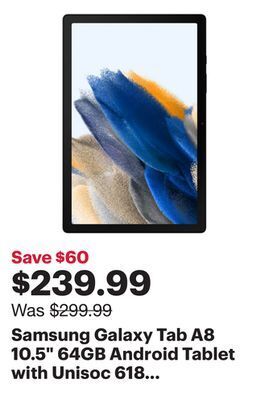 Best Buy Samsung galaxy tab a8 10.5 64gb android tablet with unisoc 618 8-core processor - grey offer