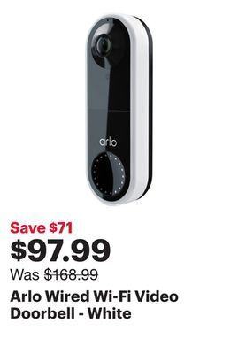Best Buy Arlo wired wi-fi video doorbell - white offer
