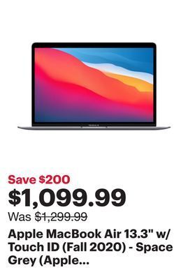 Best Buy Apple macbook air 13.3 w/ touch id (fall 2020) - space grey (apple m1 chip / 256gb ssd / 8gb ram) - en offer