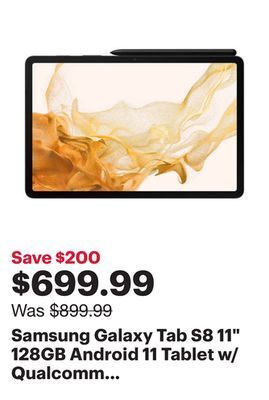 Best Buy Samsung galaxy tab s8 11 128gb android 11 tablet w/ qualcomm sm8450 8-core processor - graphite offer