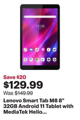 Best Buy Lenovo smart tab m8 8 32gb android 11 tablet with mediatek helio p22t 8-core processor - iron grey offer