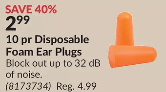 Princess Auto 10 pr disposable foam ear plugs offer