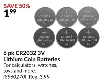 Princess Auto 6 pk cr2032 3v lithium coin batteries offer