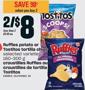 Independent Grocer Ruffles potato or tostitos tortilla chips offer