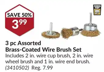 Princess Auto Power fist 3 pc assorted brass-coated wire brush set offer