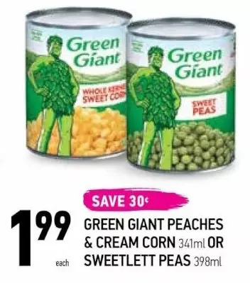 Coppa's Fresh Market Green giant peaches & cream corn or sweetlett peas offer