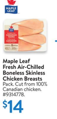 Walmart Maple leaf fresh air-chilled boneless skinless chicken breast offer