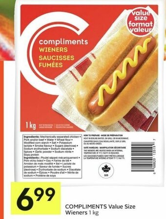 IGA COMPLIMENTS Value Size Wieners 1 kg offer