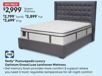 Sleep Country Sealy posturepedic luxury optimum grand luxe larkhaven mattress offer